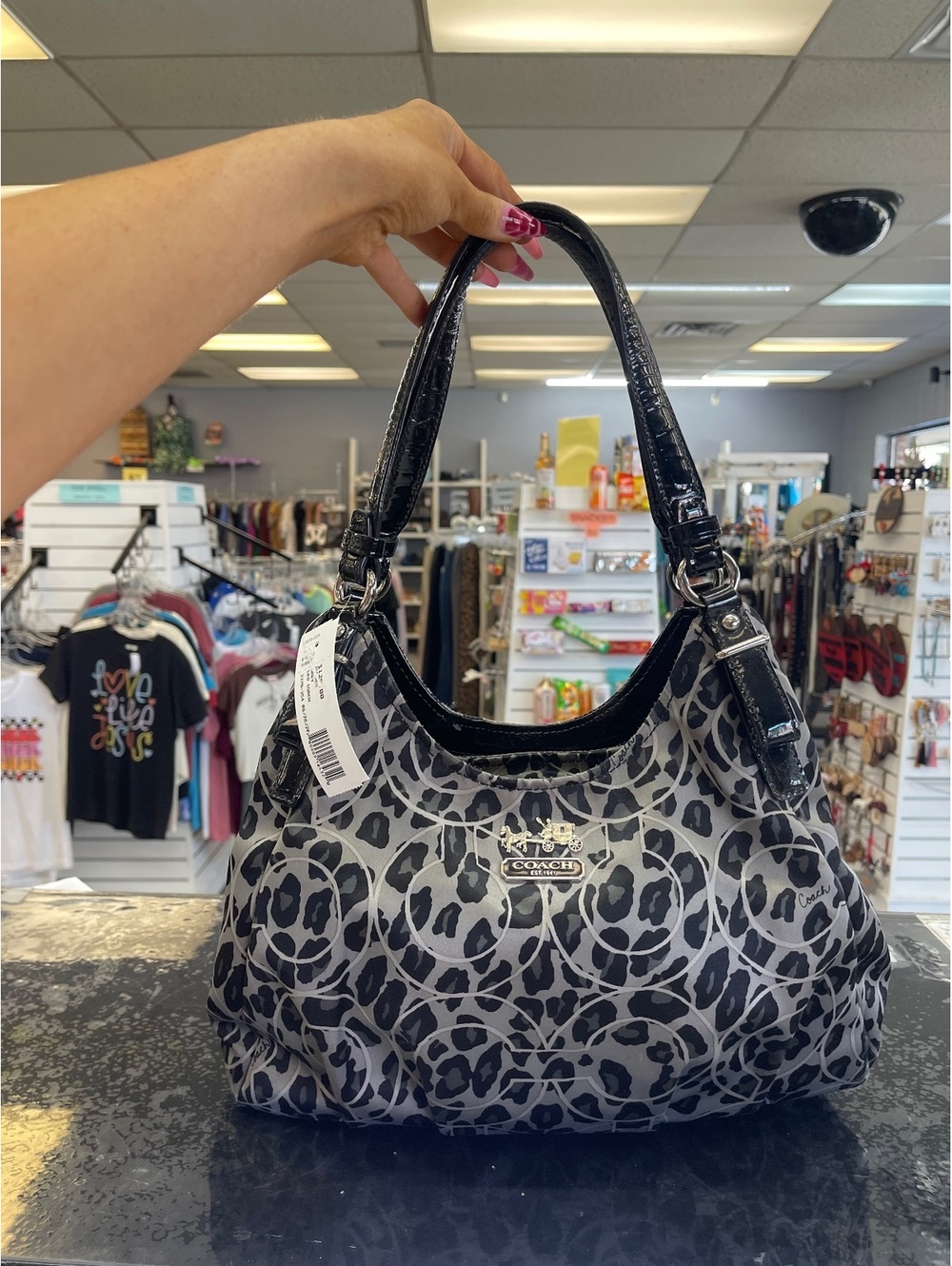 Coach Women's Shoulder Bag with Black and Gray Leopard Print